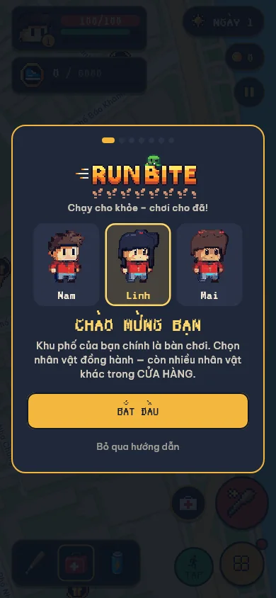 Chọn nhân vật khởi đầu: Nam, Linh, Mai