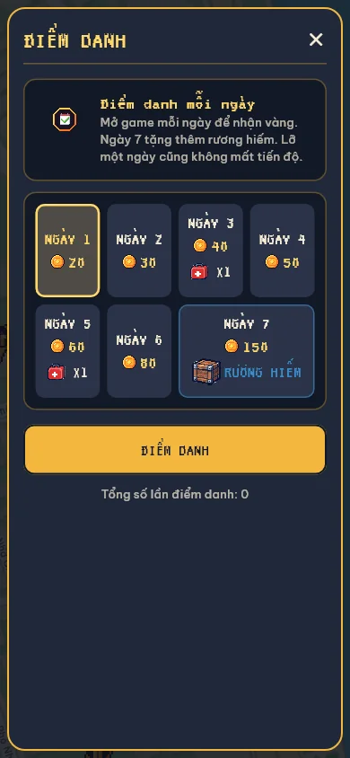 Màn hình điểm danh 7 ngày